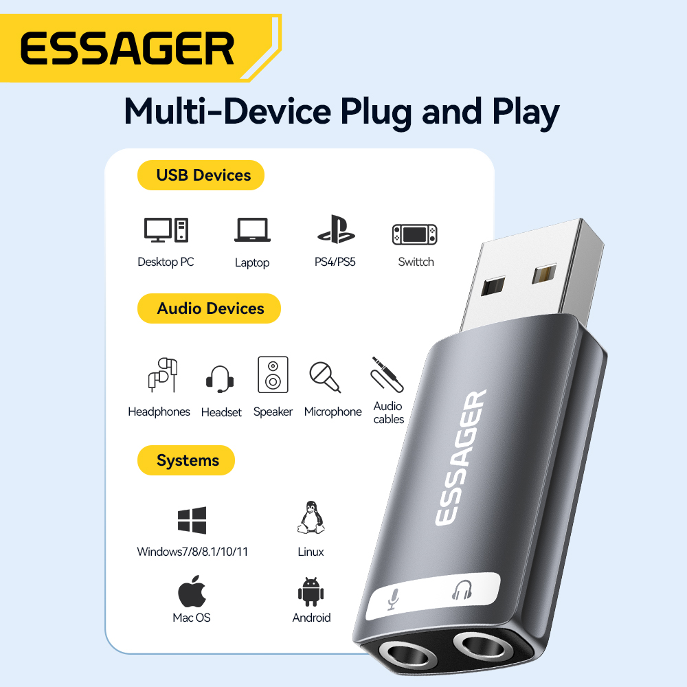 Essager USB Sound Card Externa - Usb Sound Card External ulasan dan harga